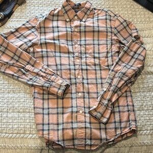 J. Crew Peach and Black Plaid Button-Down Shirt